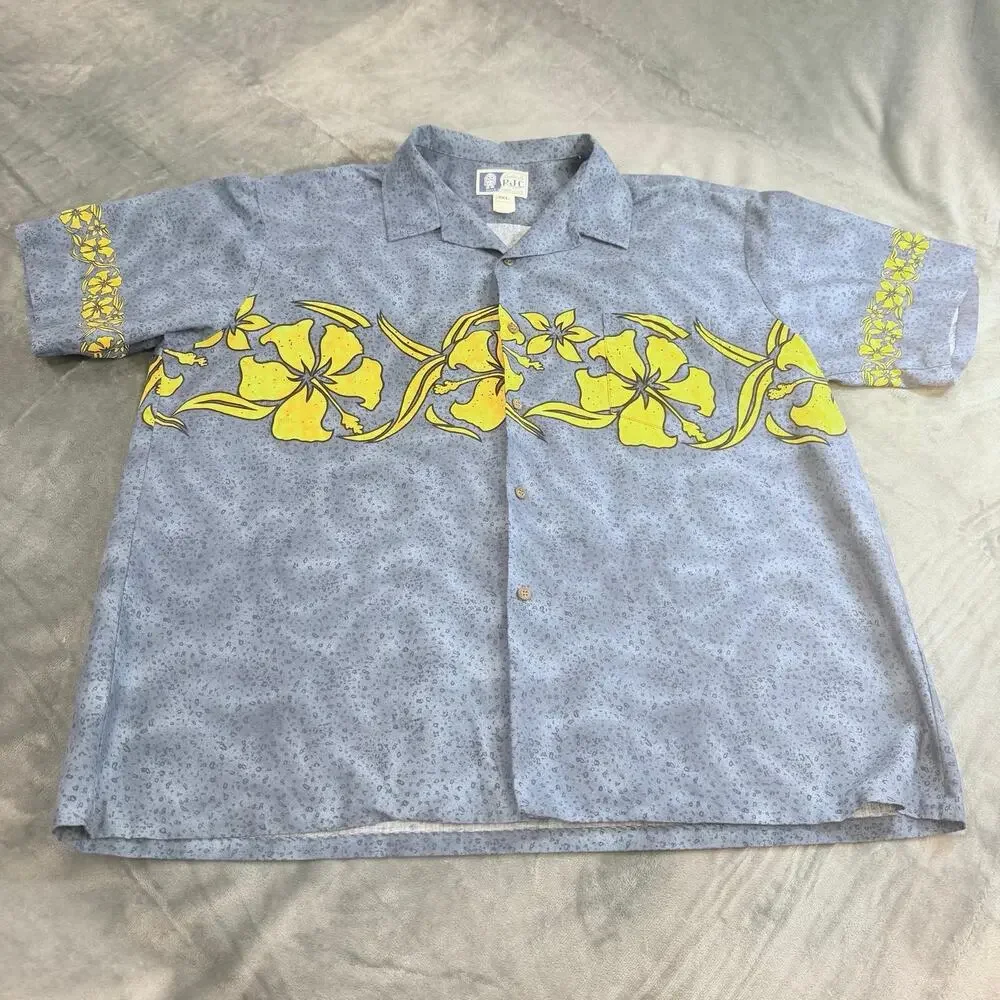 Vintage RJC Hawaiian Floral AOP Button Down Blue Sz 3XL Made in Hawaii USA Retro - Picture 1 of 9